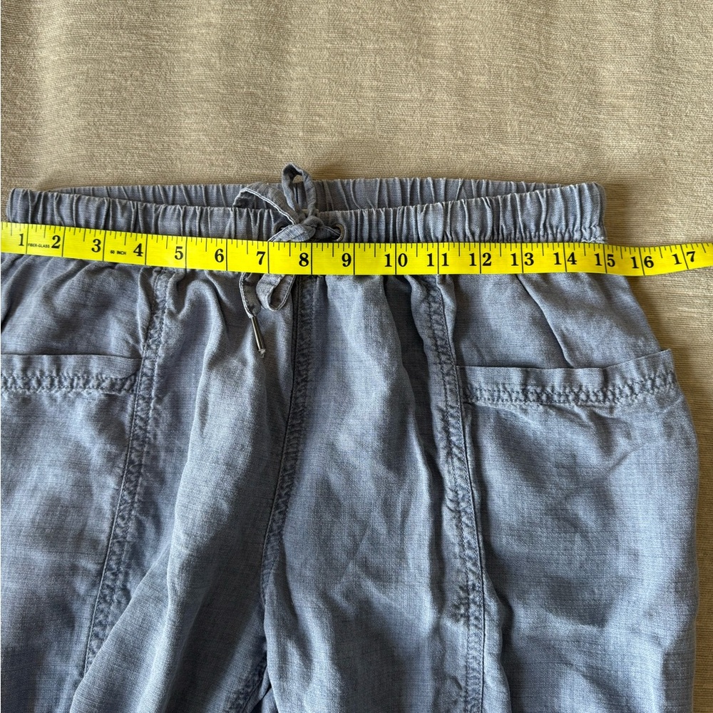 Splendid Collection Blue Linen Straight Leg Pants Small Elastic Waist Drawstring - Picture 8 of 10